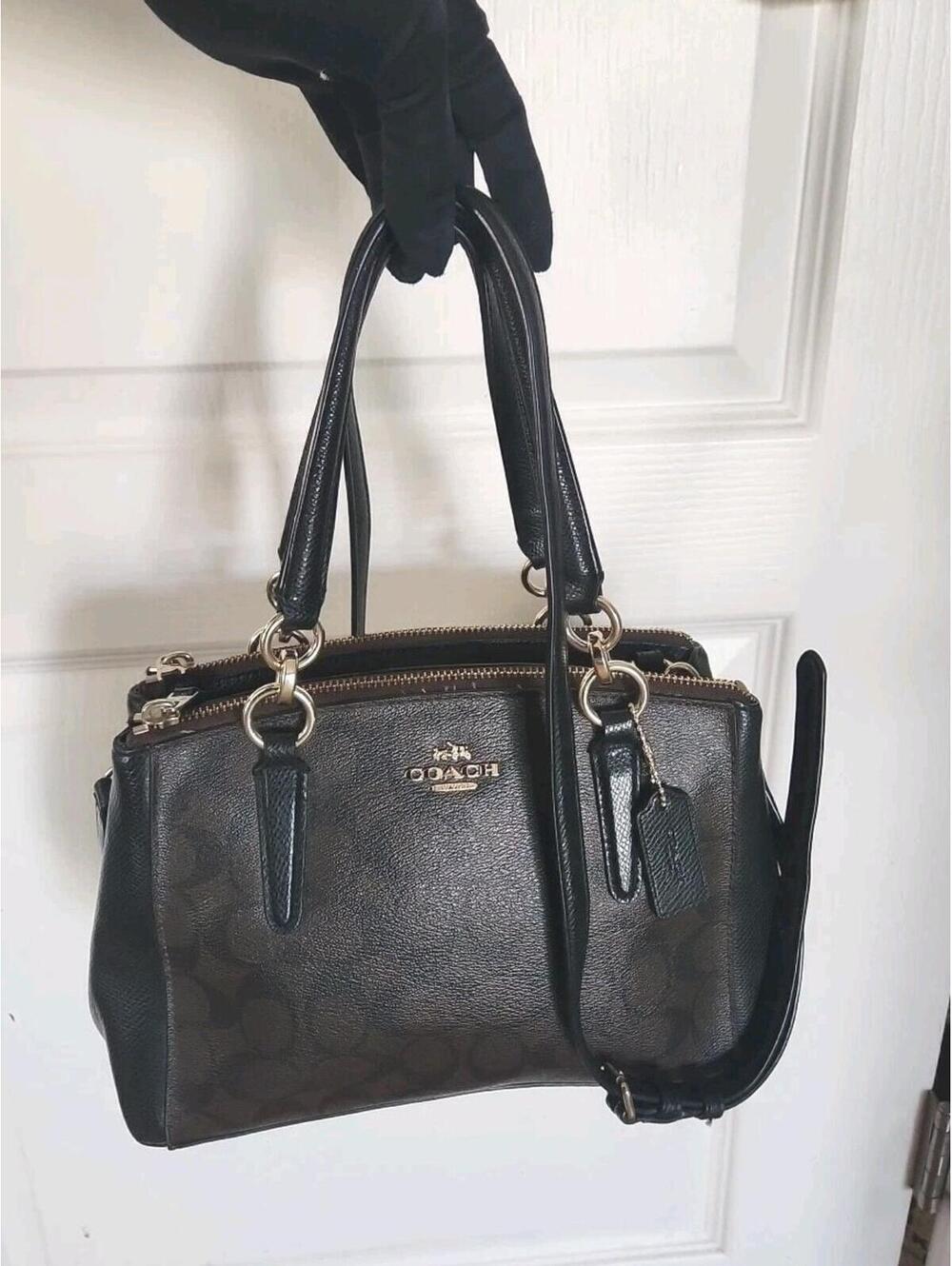 Coach Christie Carryall Mini Satchel Bag Brown Monogram & Double Zippered